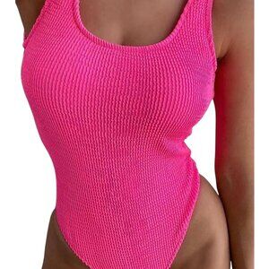 Womens XL Sexy Cheeky Hot Pink Crinkle High Leg One Piece Swimsuit Beach Pool